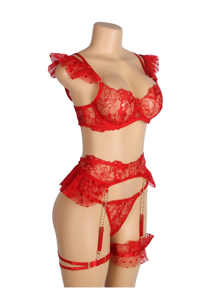 PleazureX sexy kanten lingerie set rood