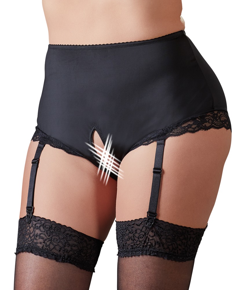 Crotchless Briefs with Suspender Straps - 4XL, schwarz